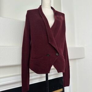 Ann Taylor Loft Women's Wool Blend Long-Sleeve Burgundy Shawl Cardigan Size M